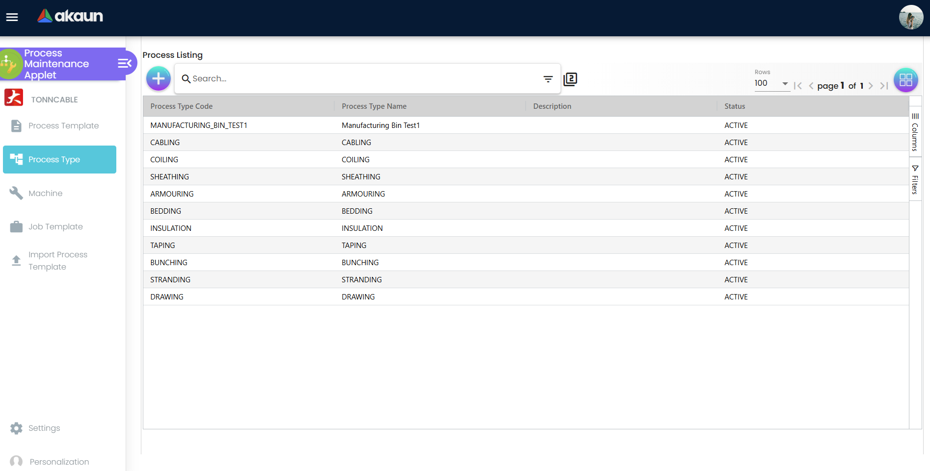 Process Type Listing