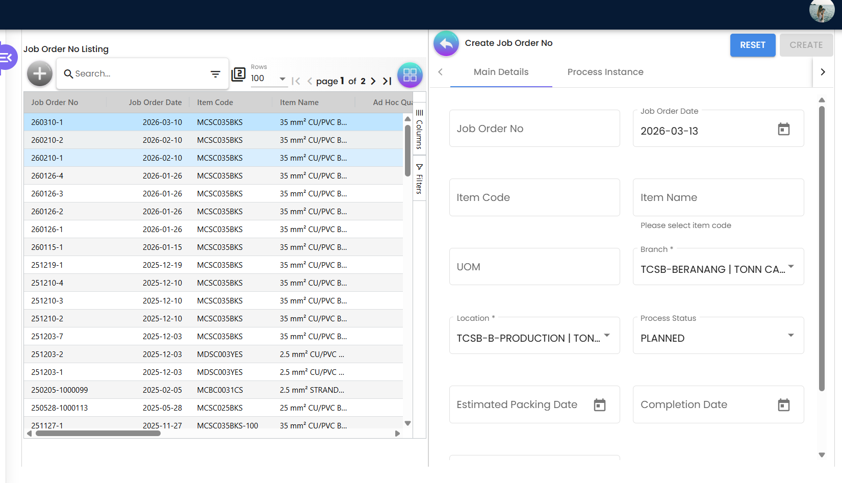 Create Job Order Form
