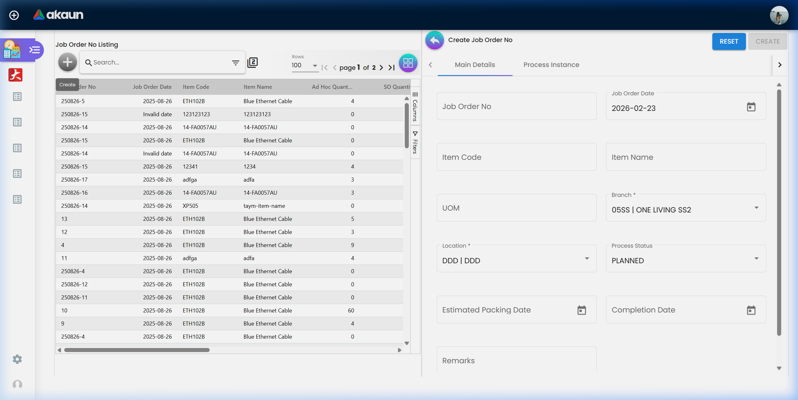 Create Job Order Form