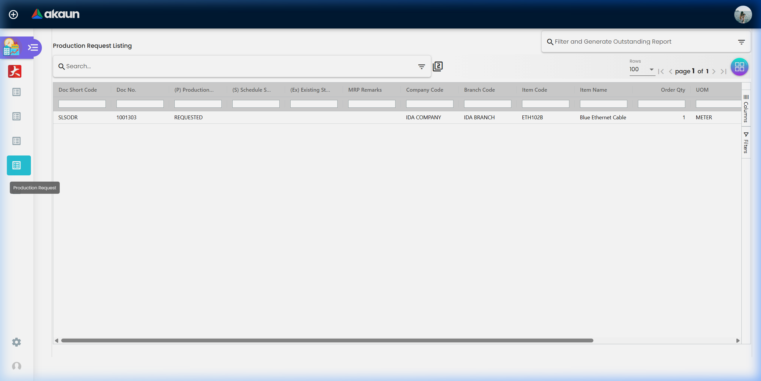 Production Requests Listing