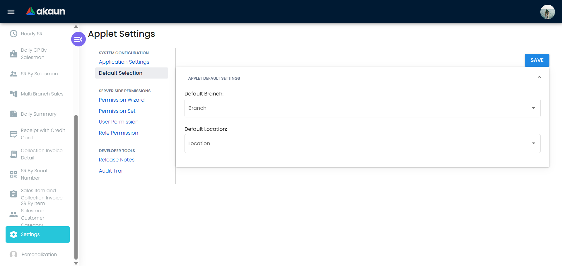 Set the default setting on the applet, eg: set default branch and default location on the applet