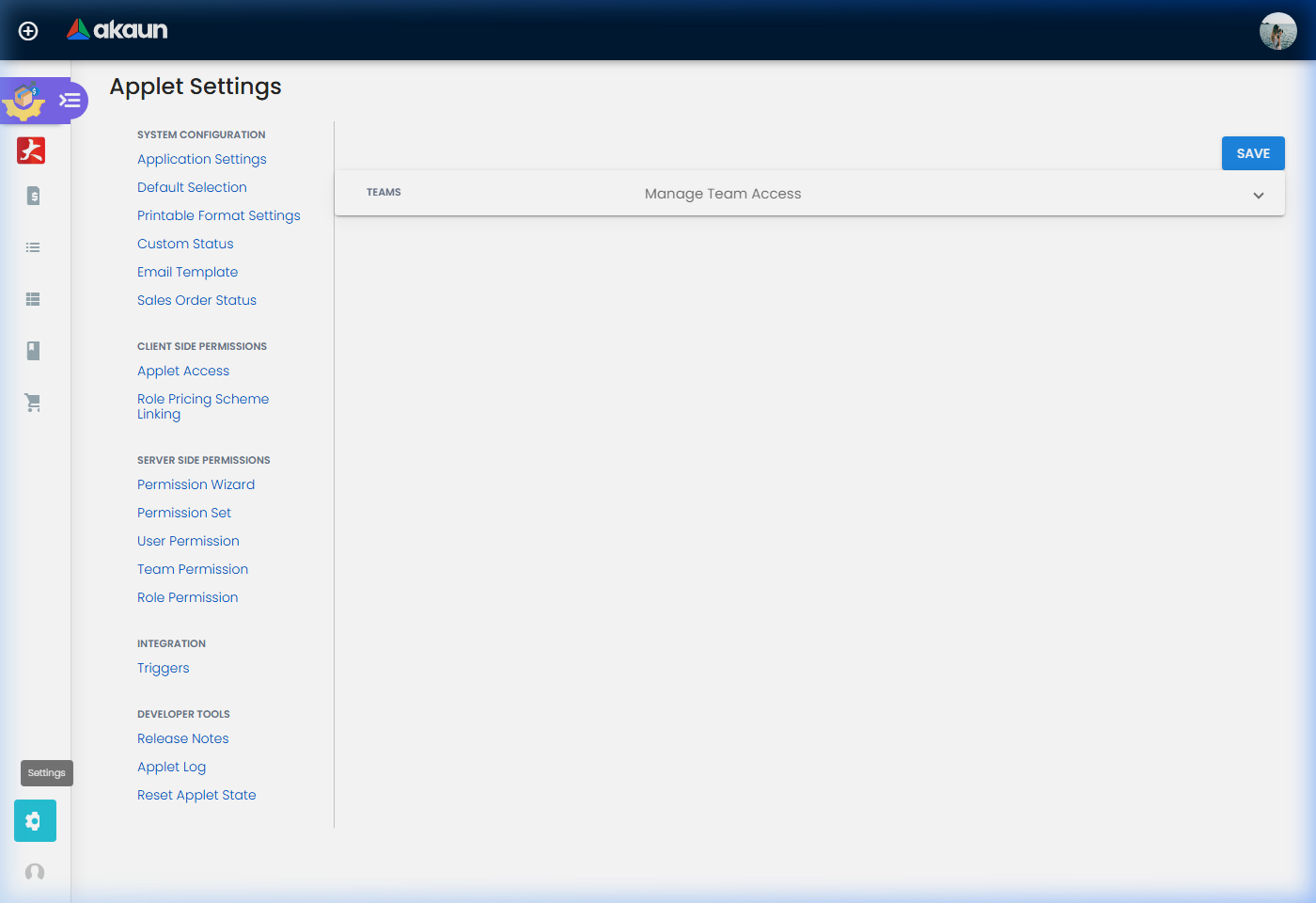 Seller Admin Applet Settings