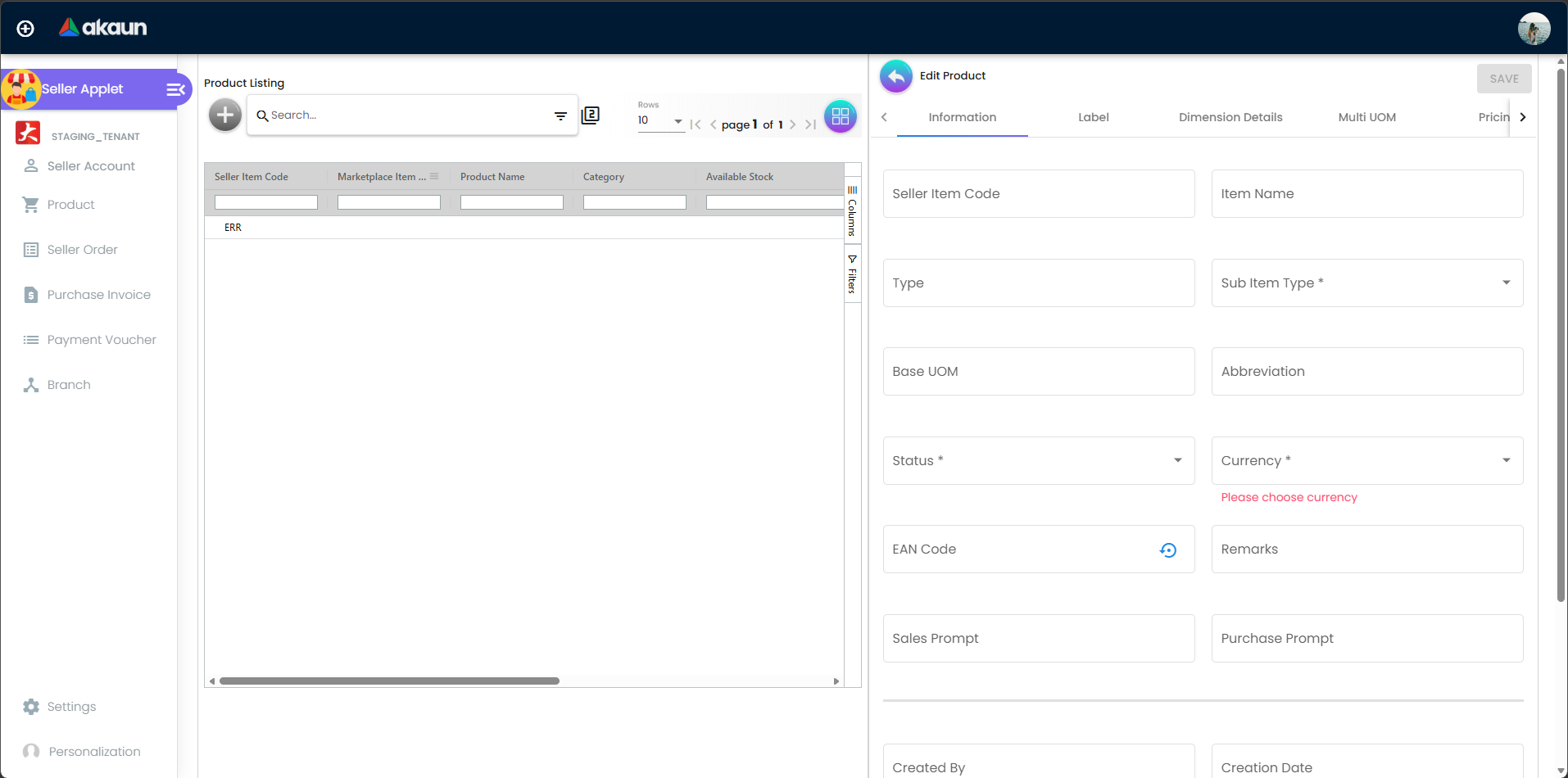 Product Listing Page