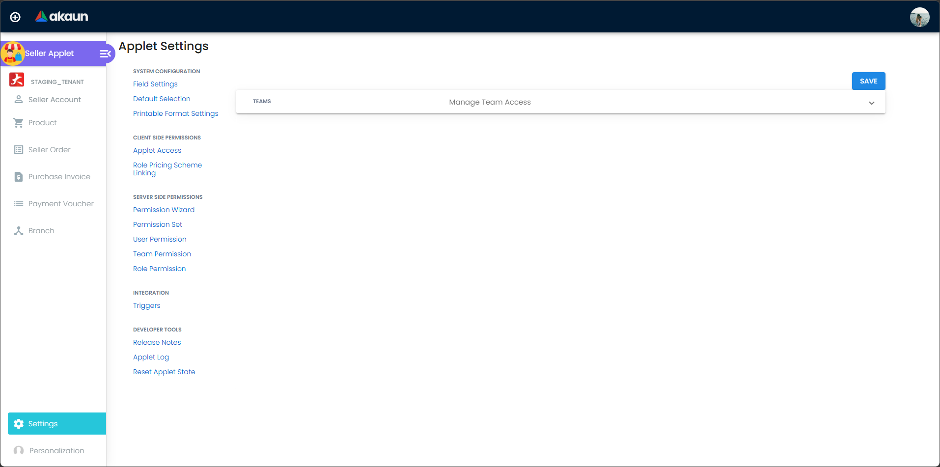 Seller Applet Settings