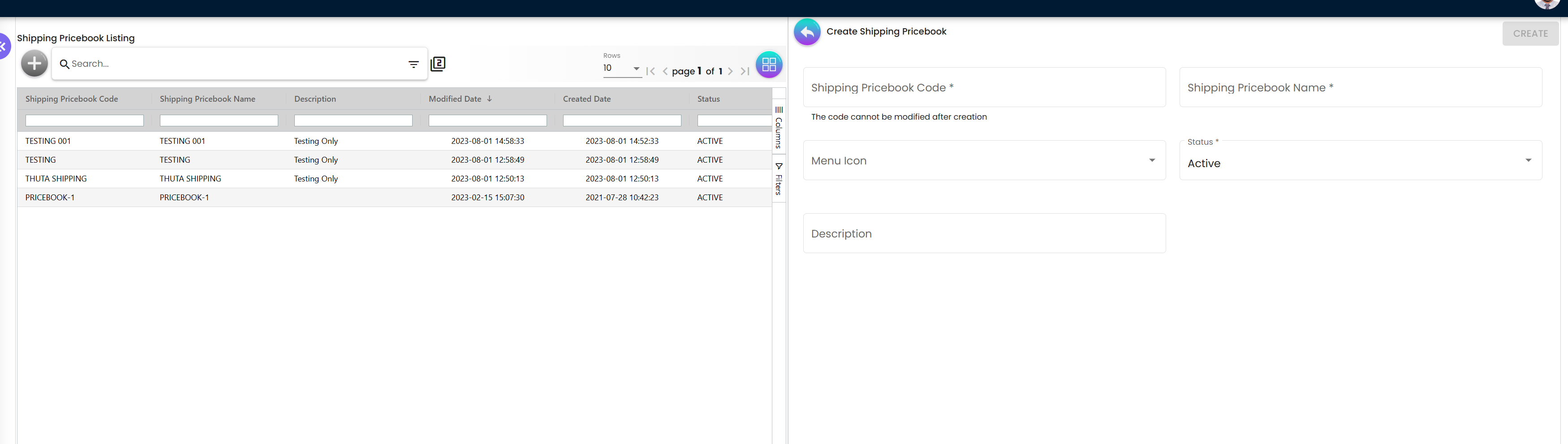 Create Shipping Pricebook