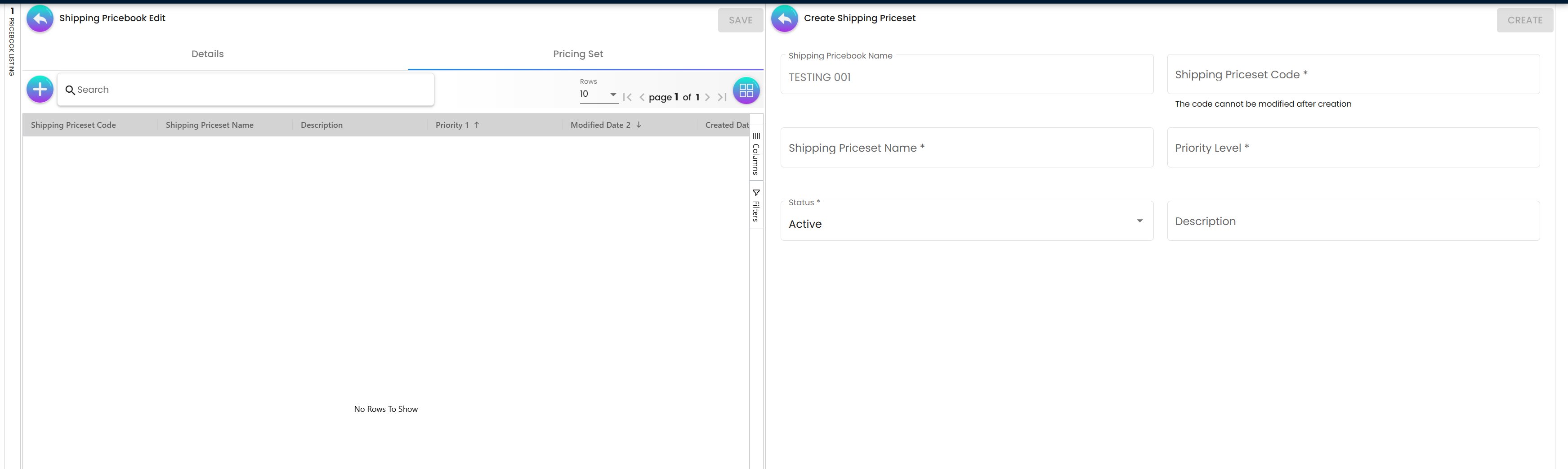 Adding a Priceset to the Pricebook