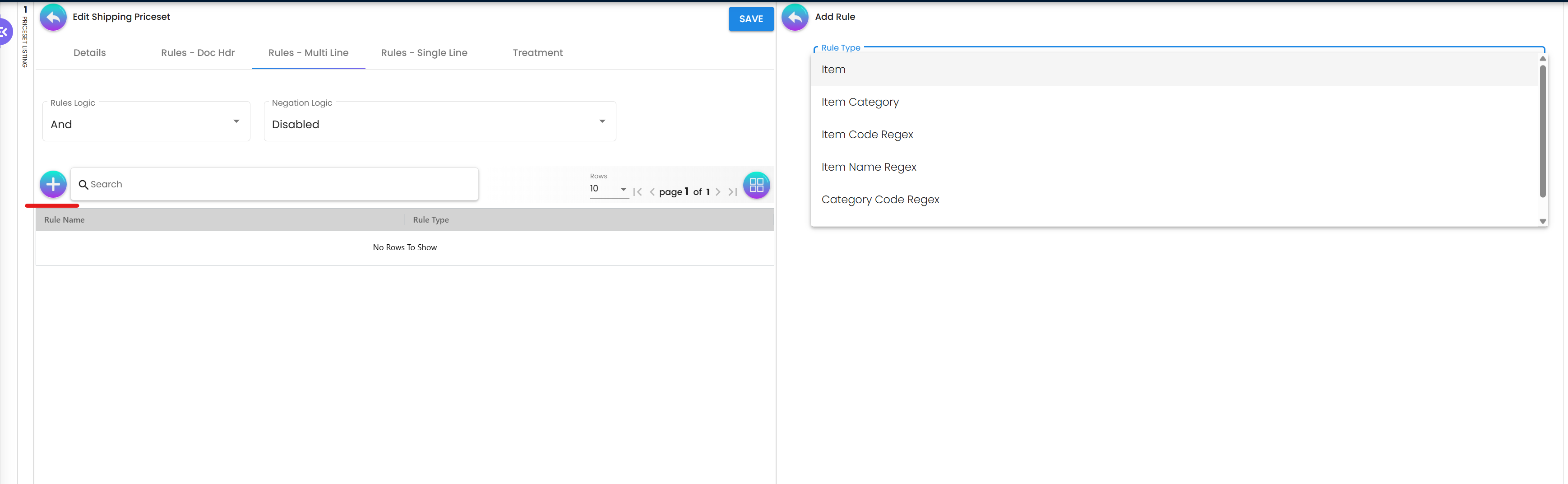 Multi-Line Rules Configuration