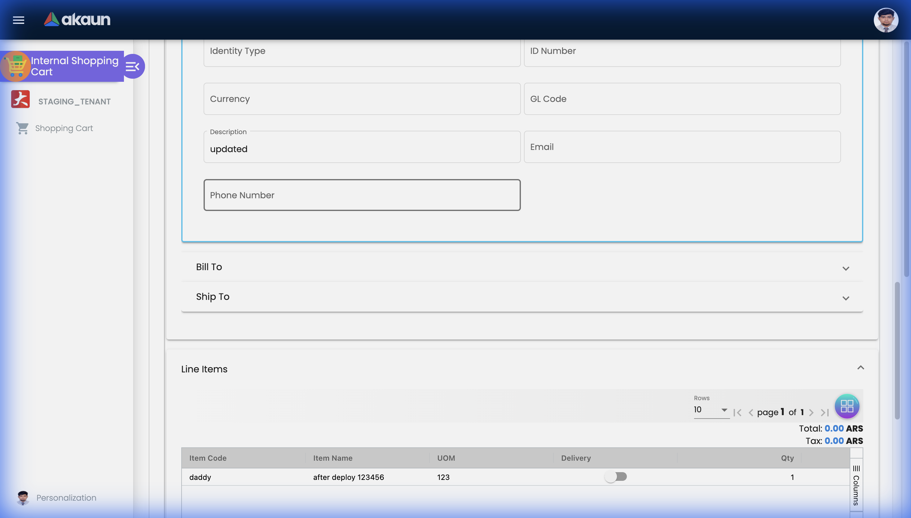 Shopping Cart Edit Details