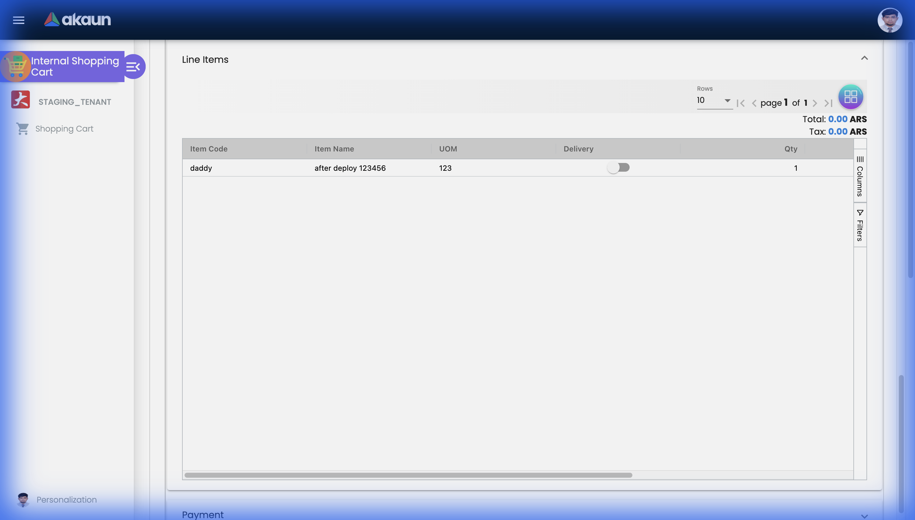 Shopping Cart Line Items
