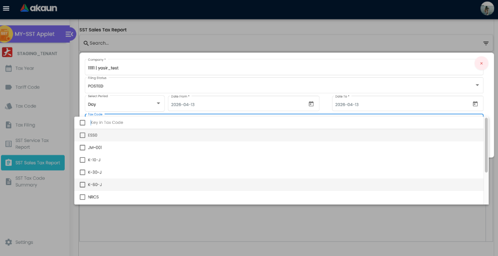 Sales Tax Report Search