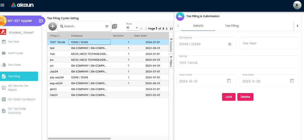 Tax Filing Cycle Details
