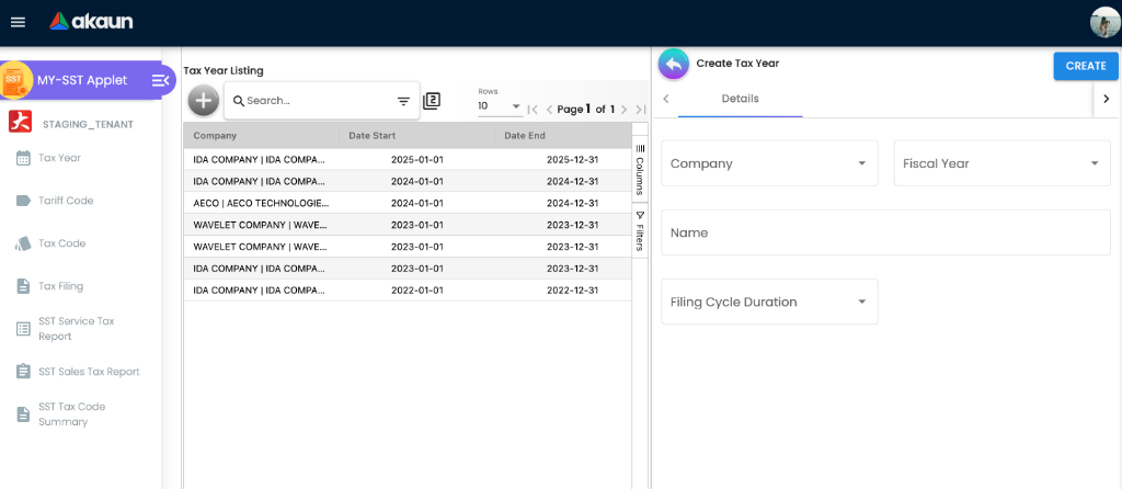 Create Tax Year Drawer