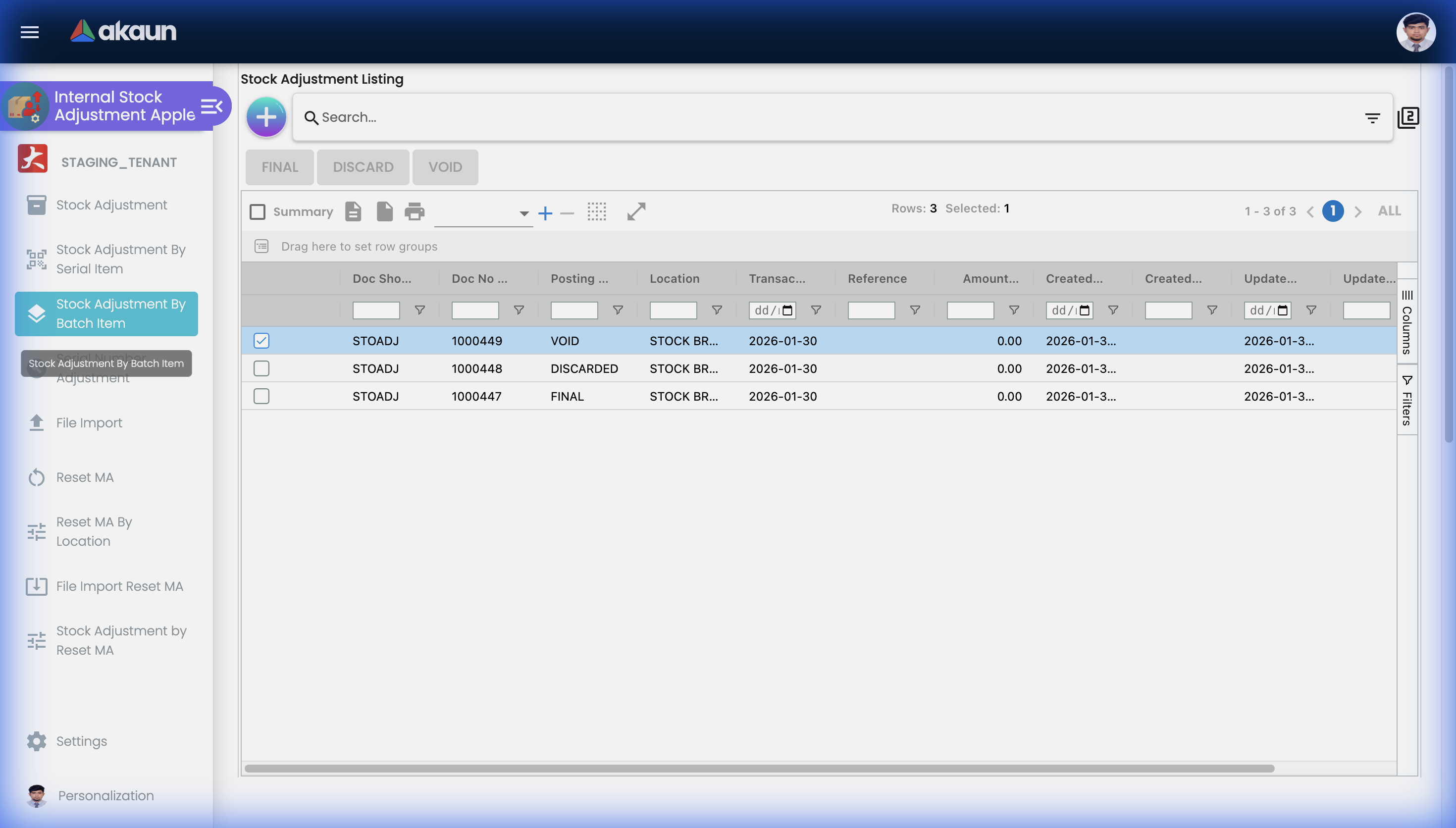 Stock Adjustment By Batch Item