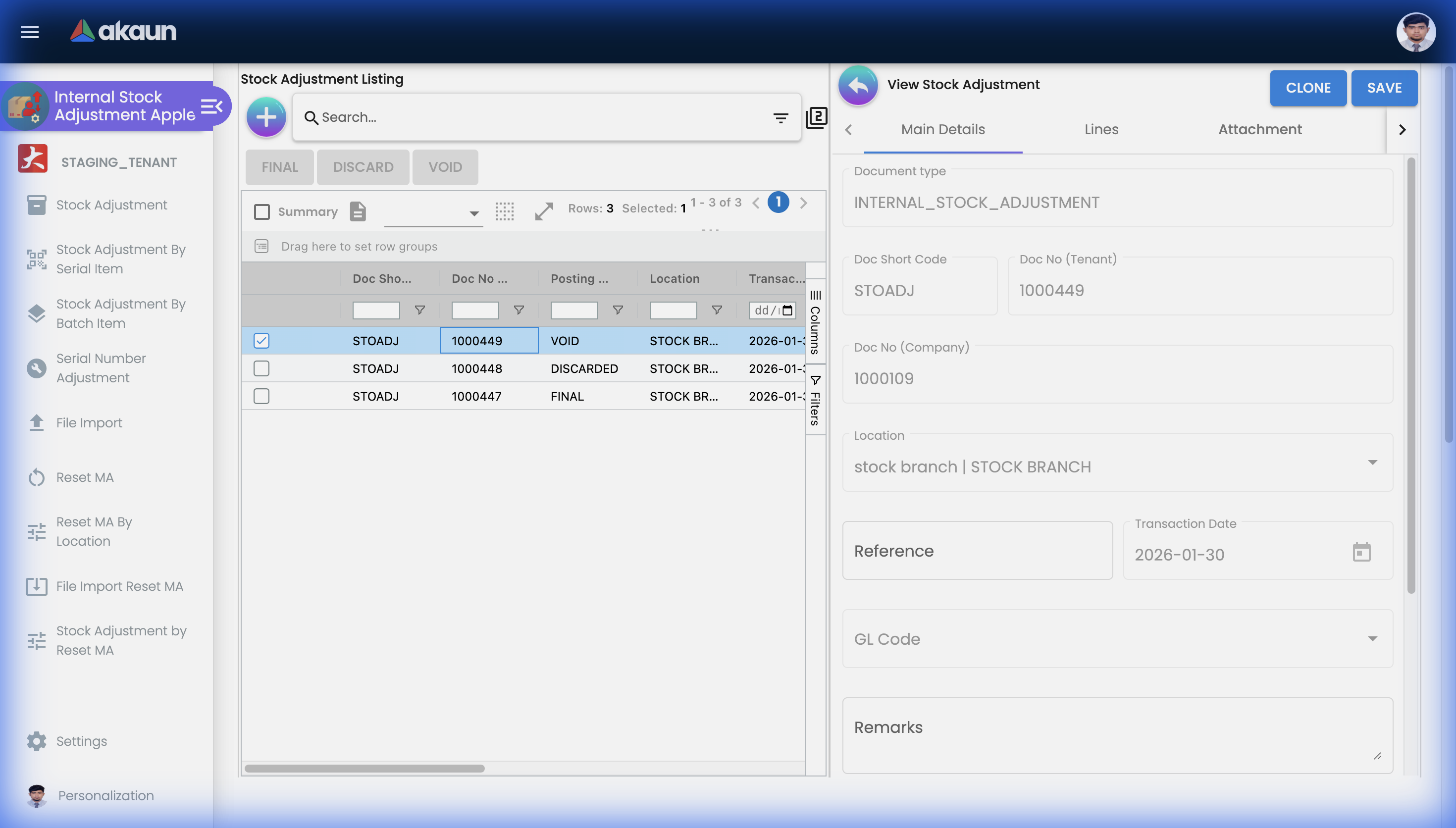 Stock Adjustment Edit Form