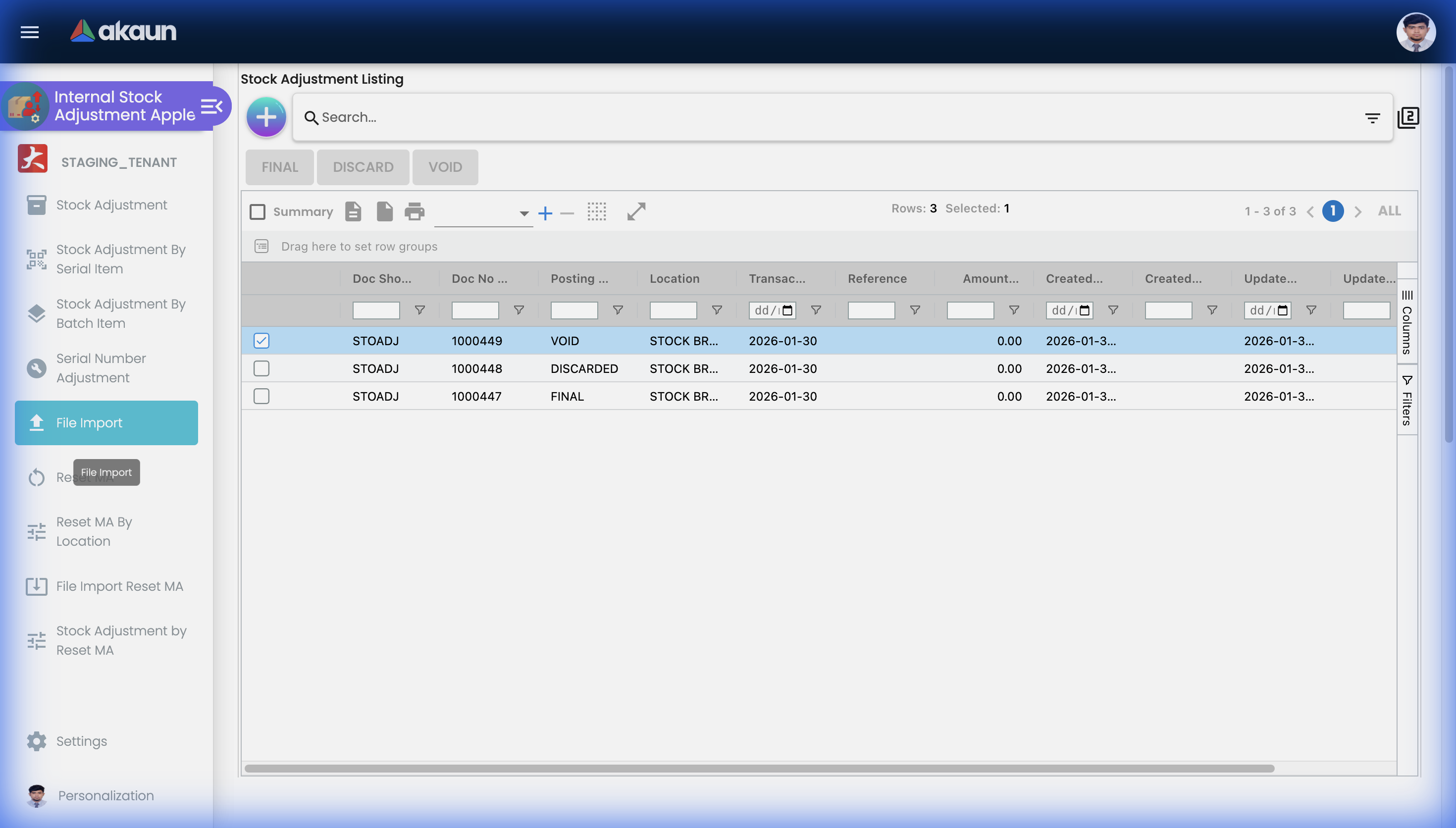 Stock Adjustment File Import