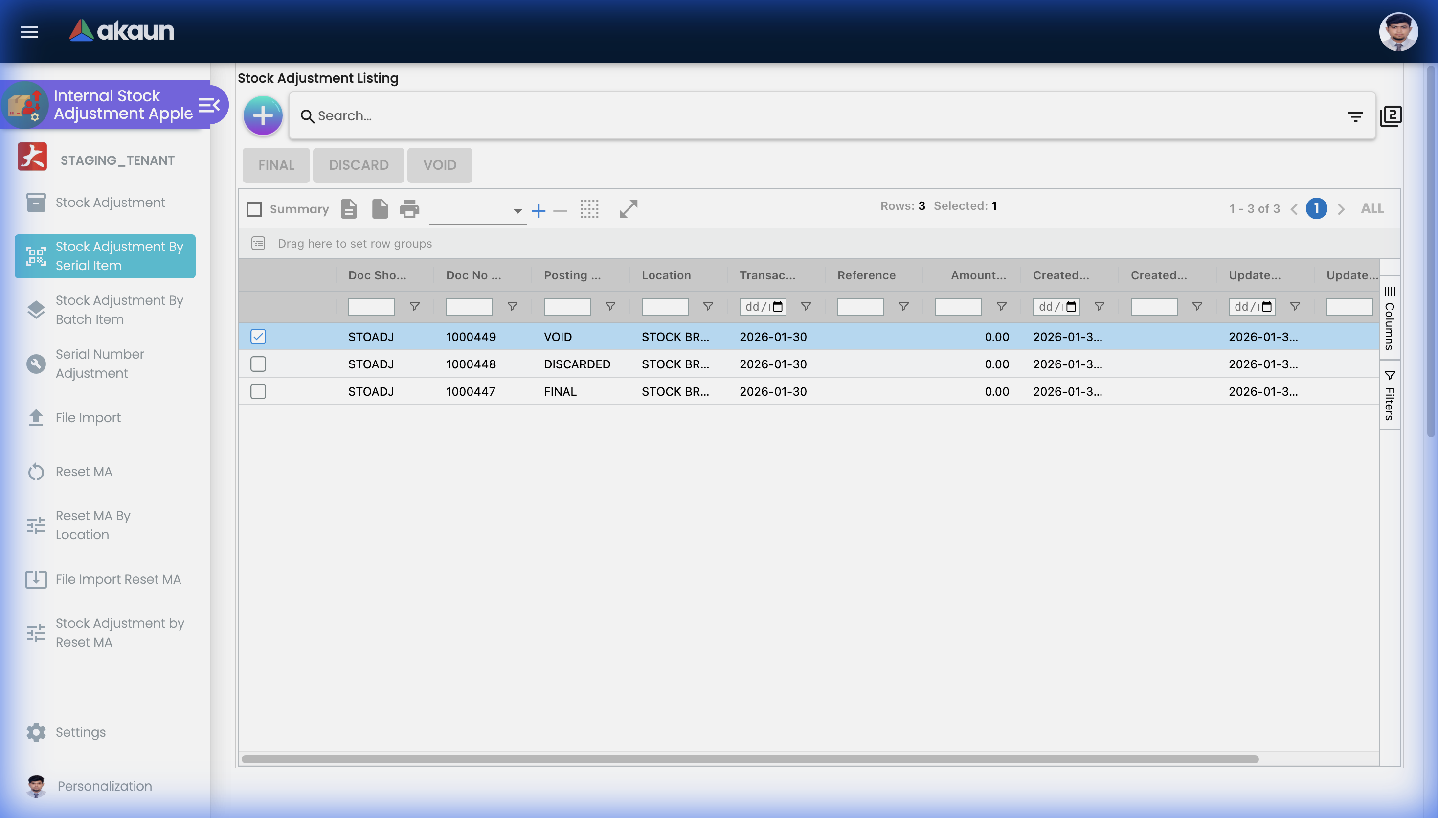 Stock Adjustment By Serial Item