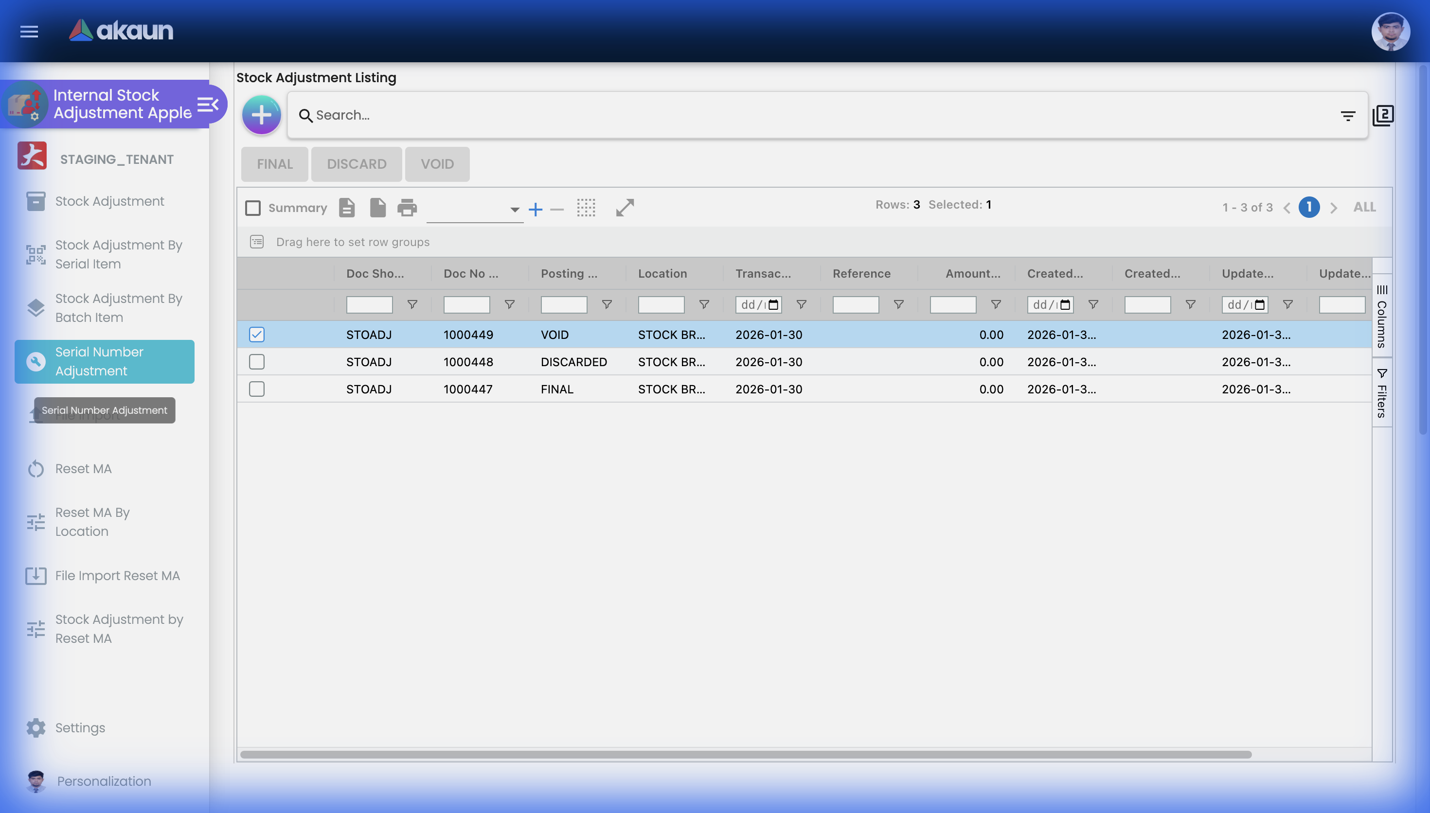 Serial Number Adjustment