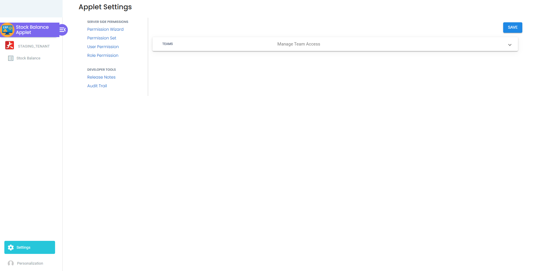 Halaman tetapan baki stok