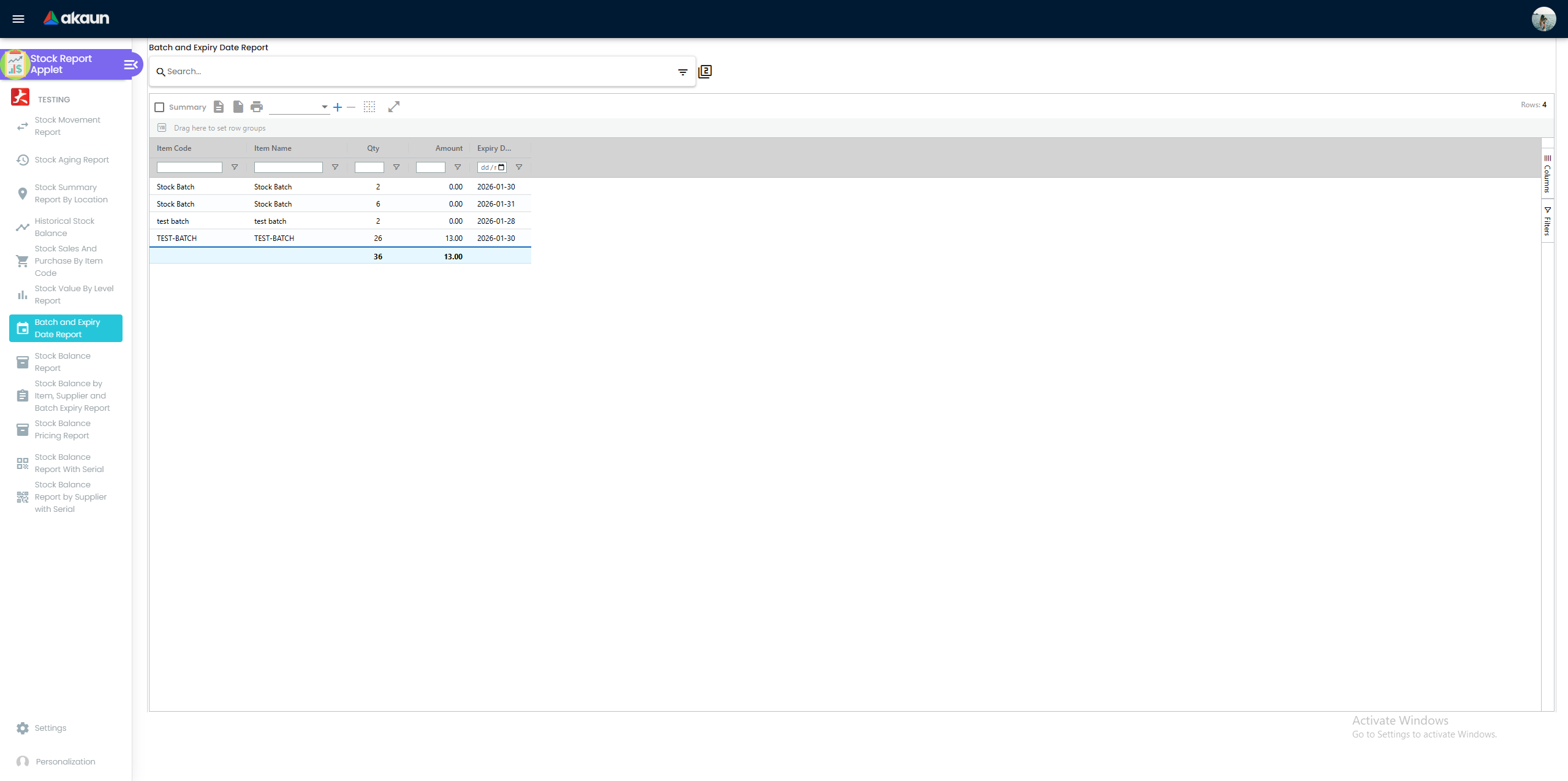 Batch & Expiry Date Report