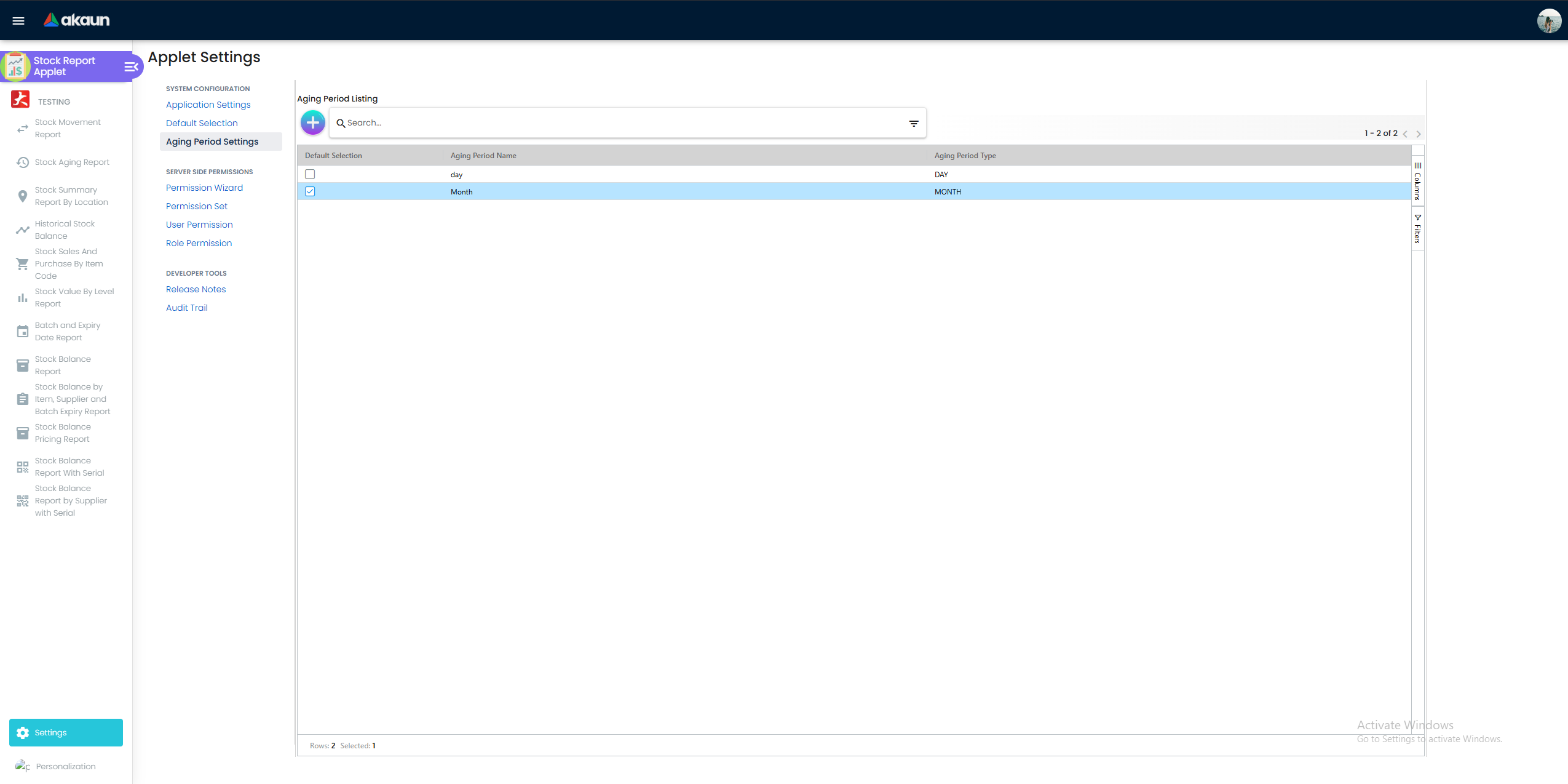 Aging Period Settings in Application Settings
