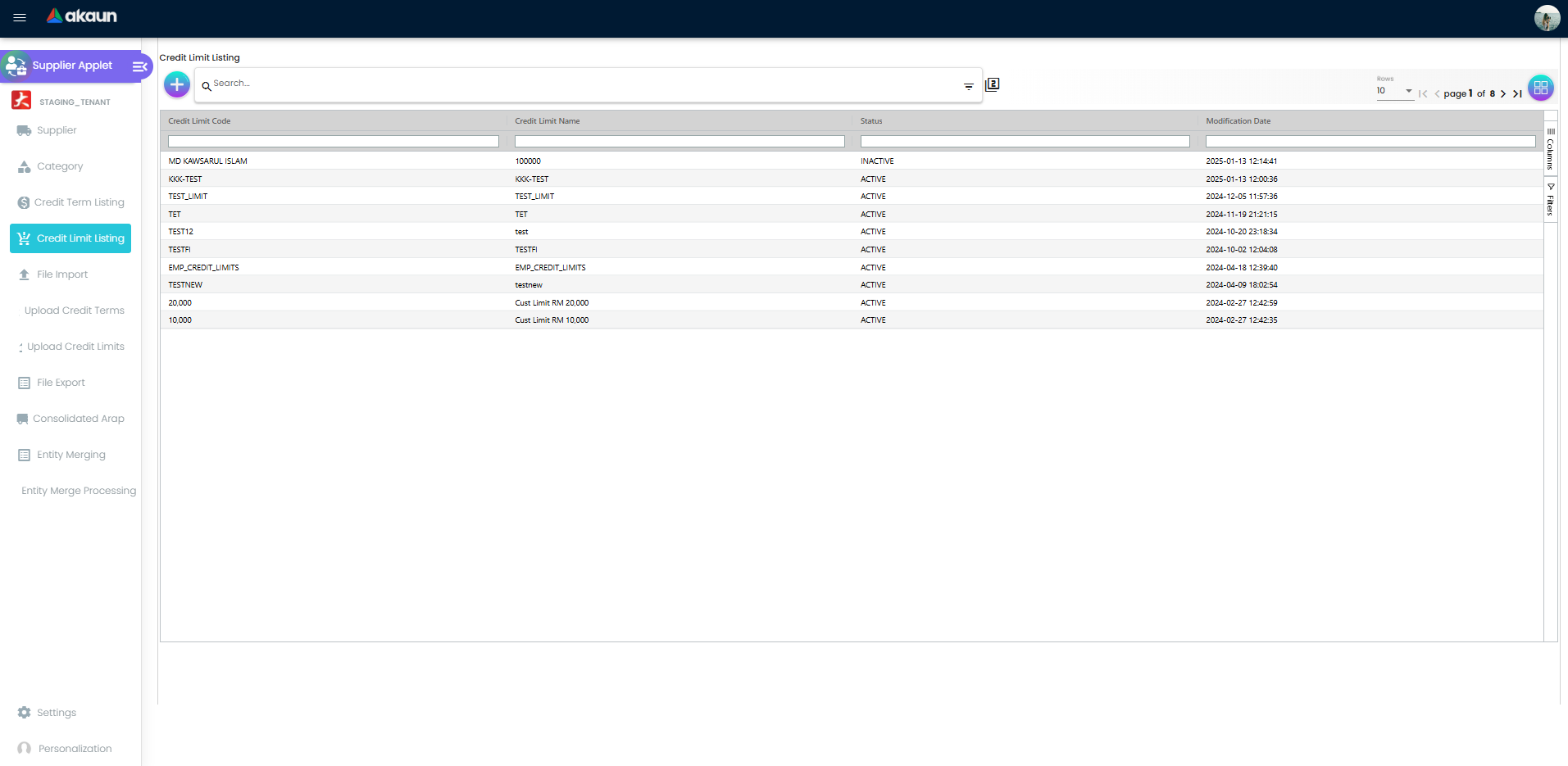 Credit Limit Listing