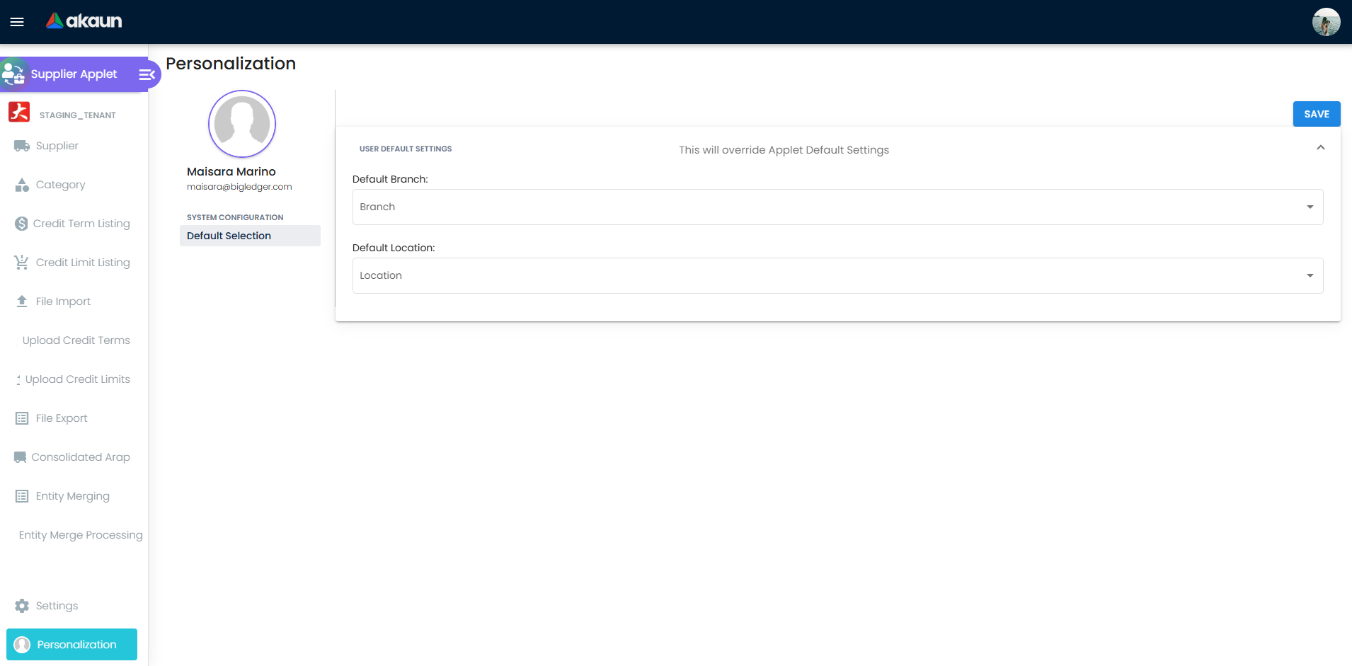 Personalization setting