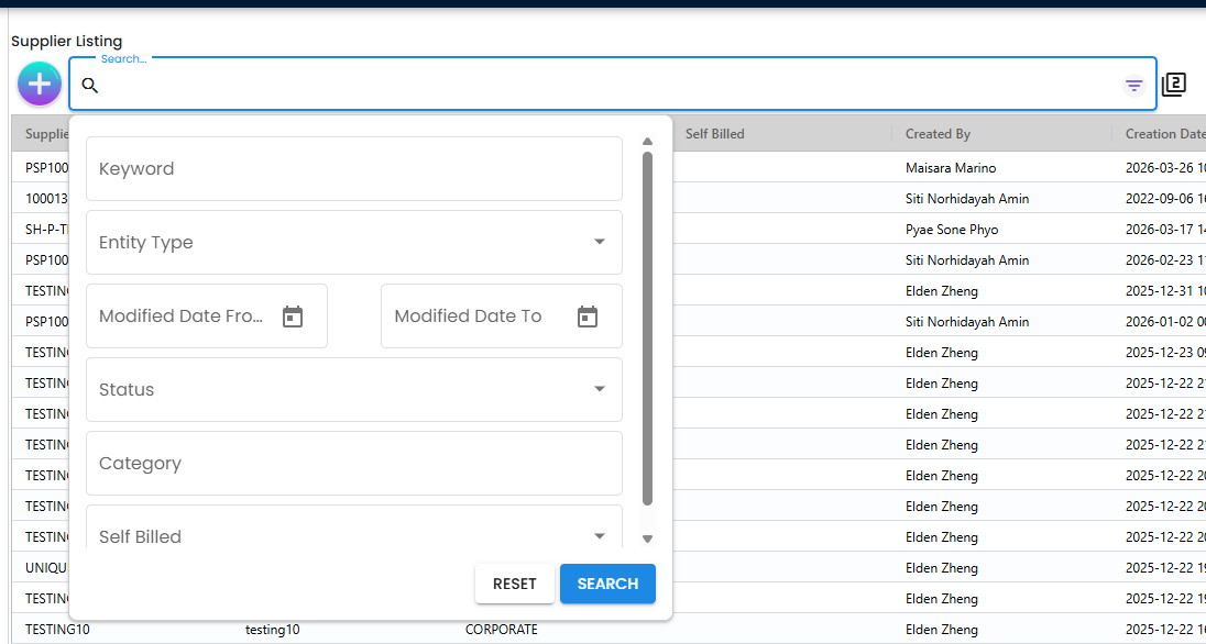 Supplier advance search