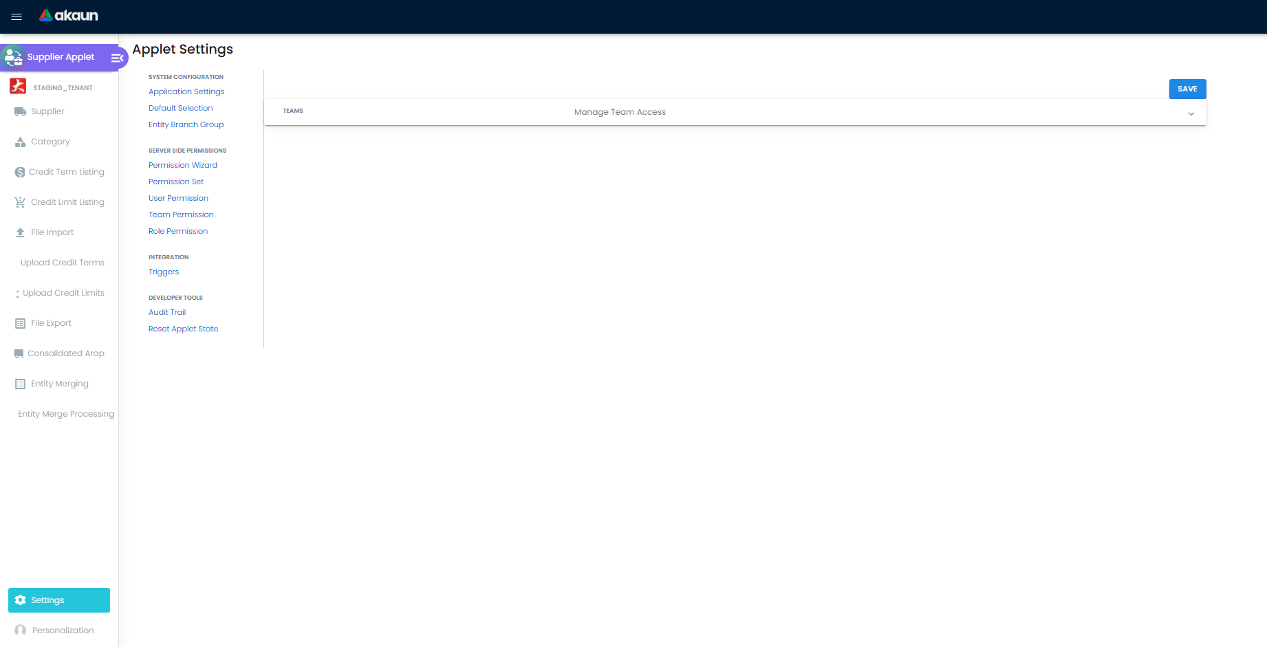 Supplier settings page for field configuration and default selection