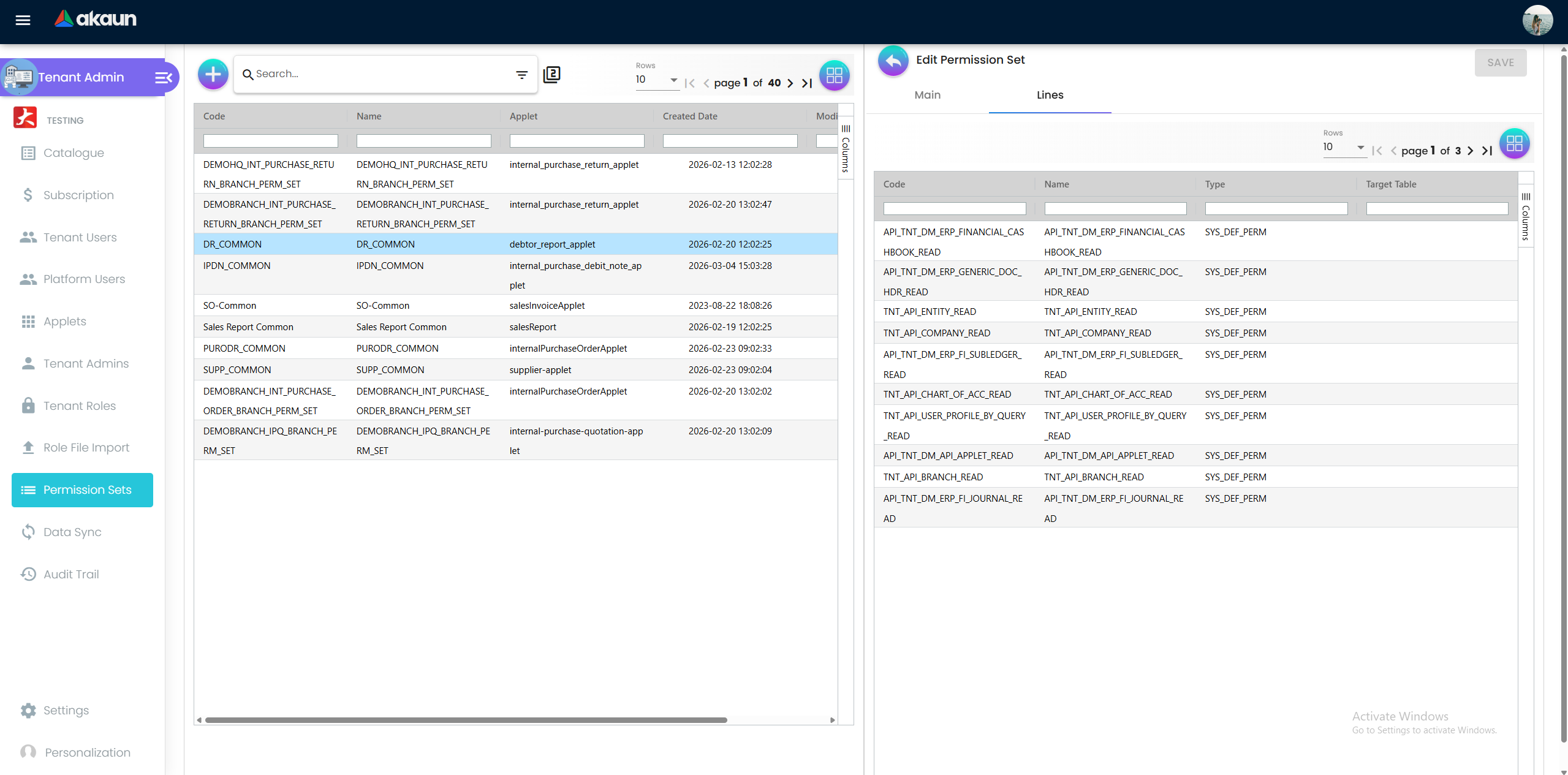 Permission Set Lines
