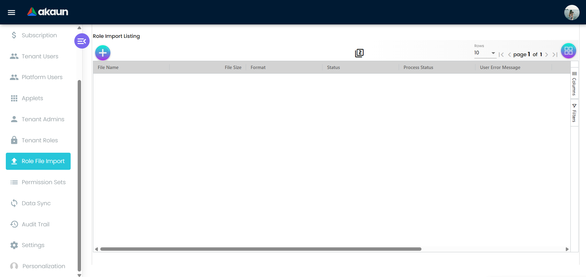 Role Import Listing