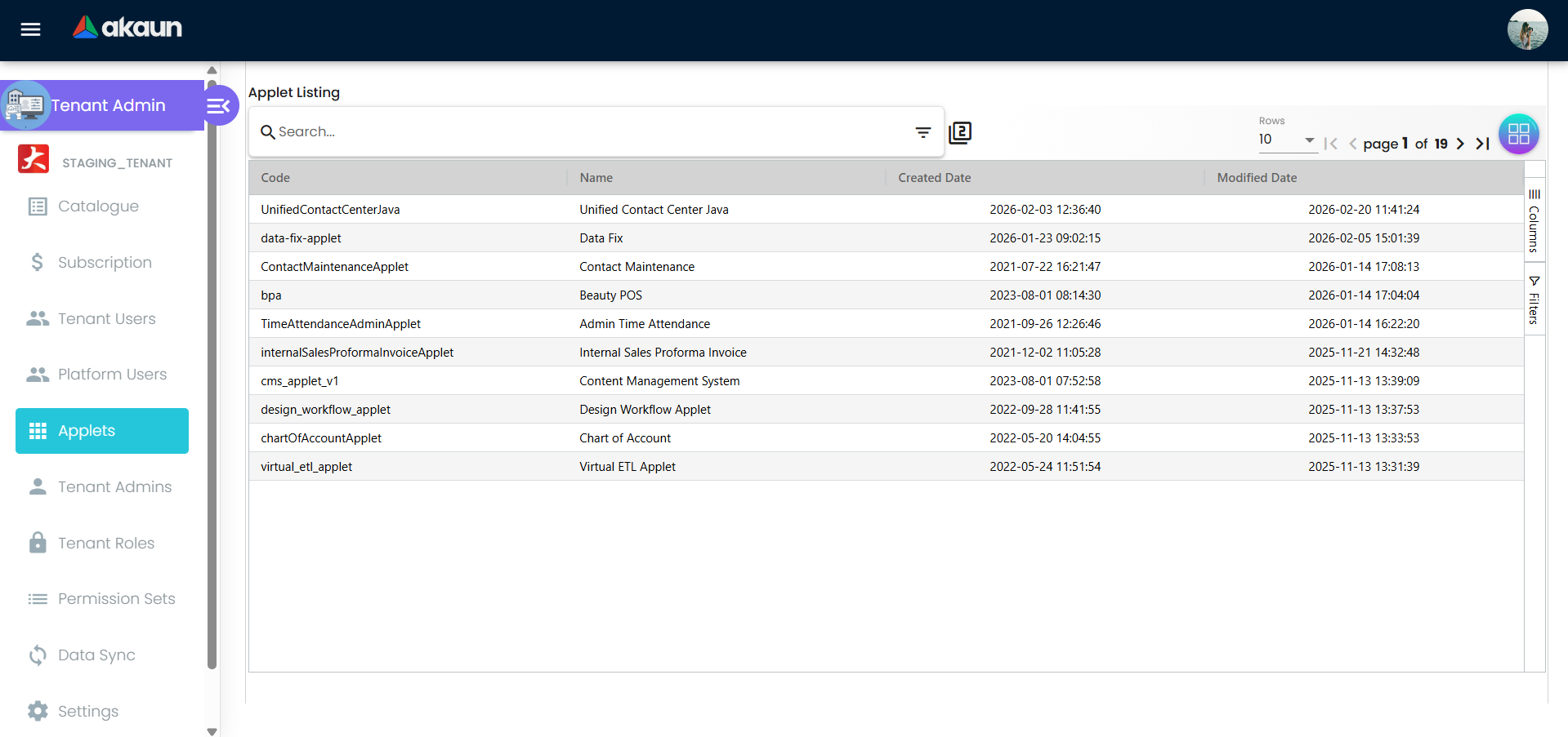 Applets listing