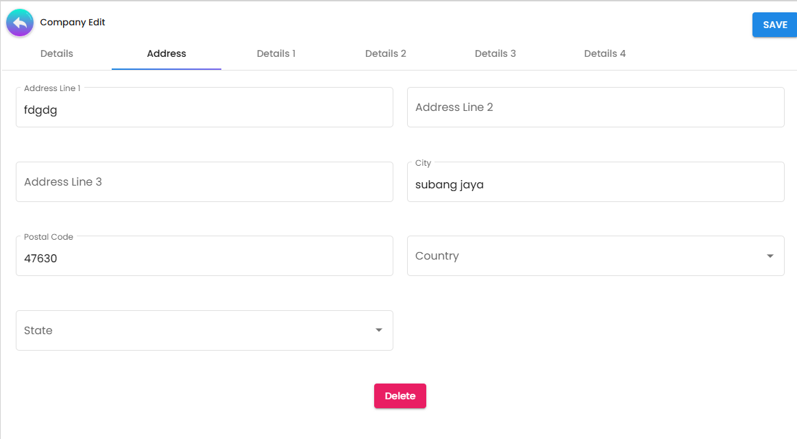 Company Edit Address Tab - updating location data