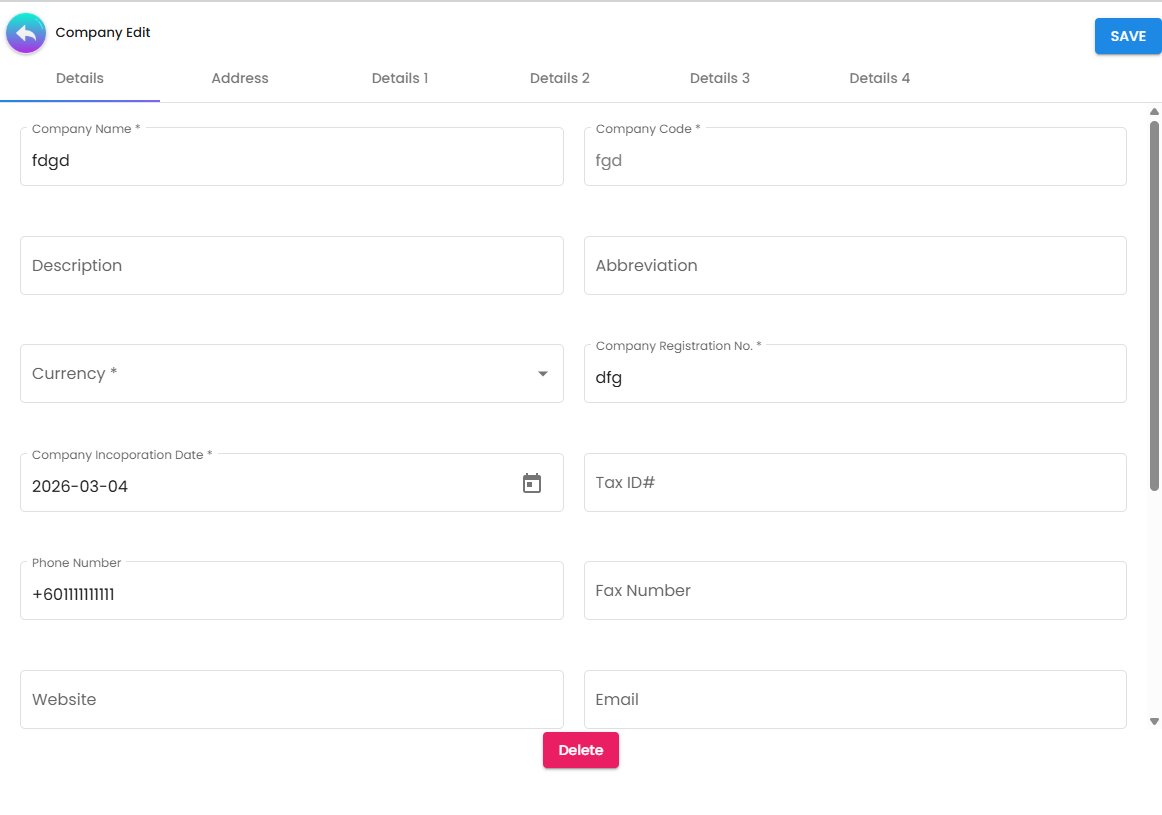 Company Edit Form - audit trails and status controls