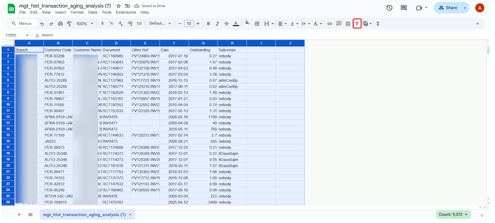 Filtering Data Screenshot 1