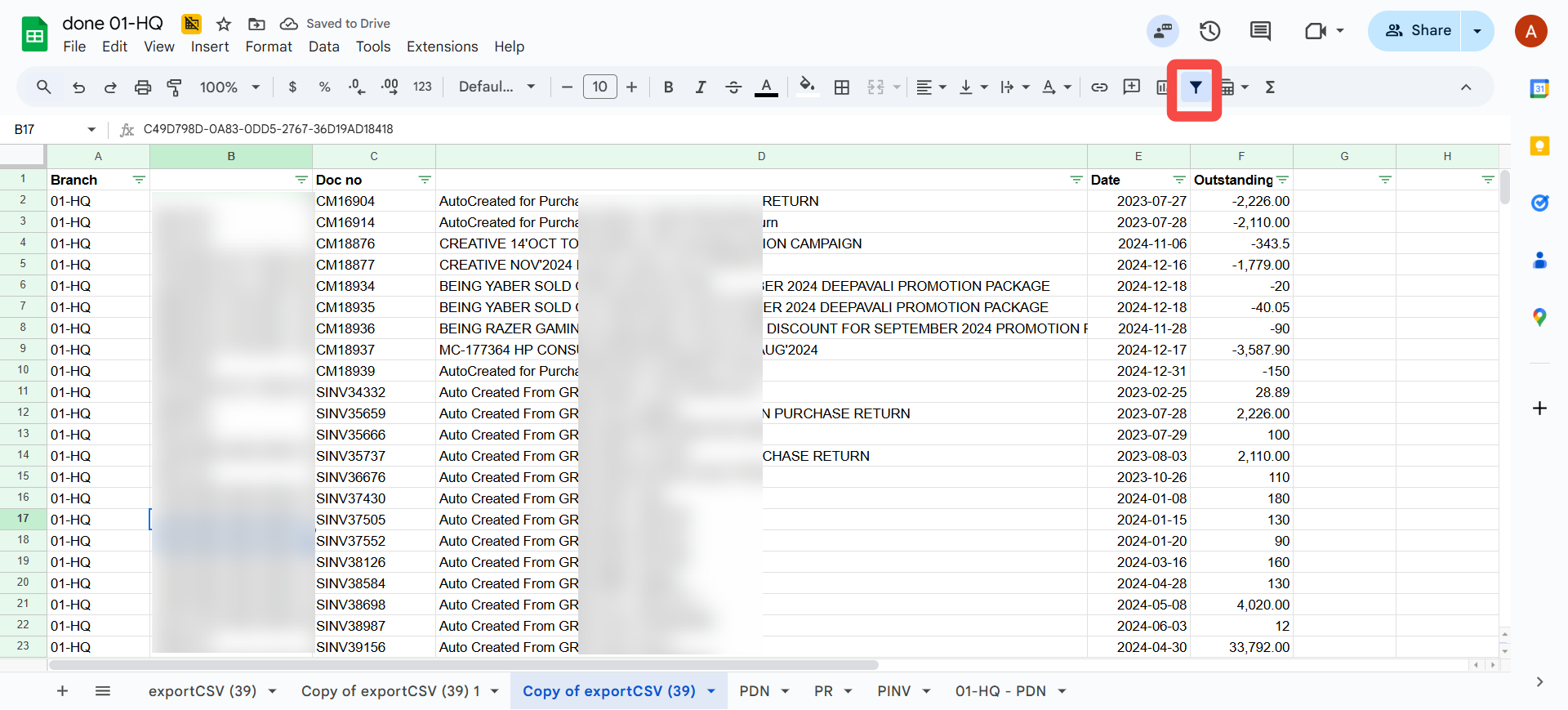 Filtering of the Data Screenshot 1