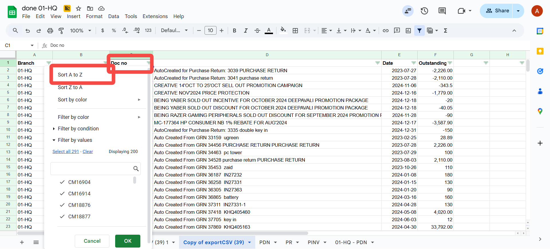 Filtering of the Data Screenshot 2