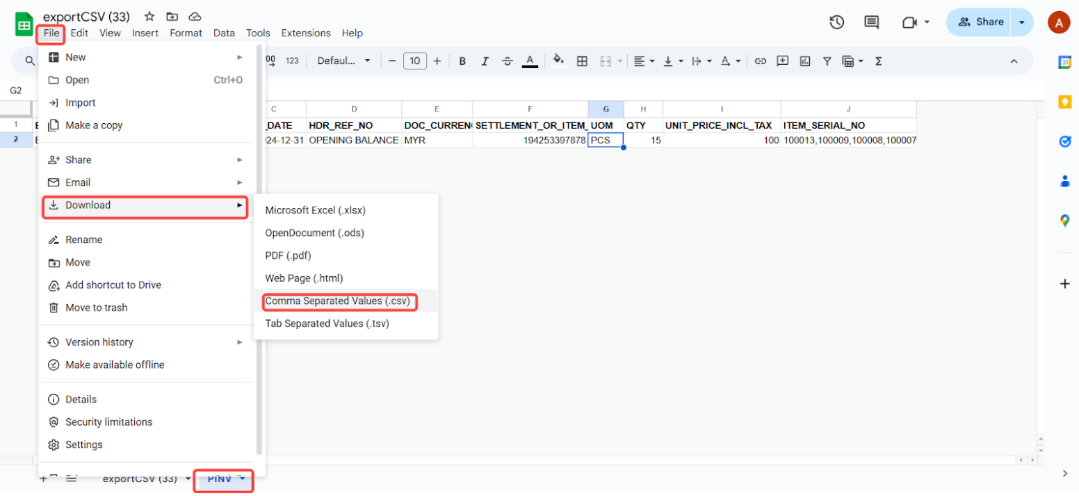 Export as CSV Screenshot