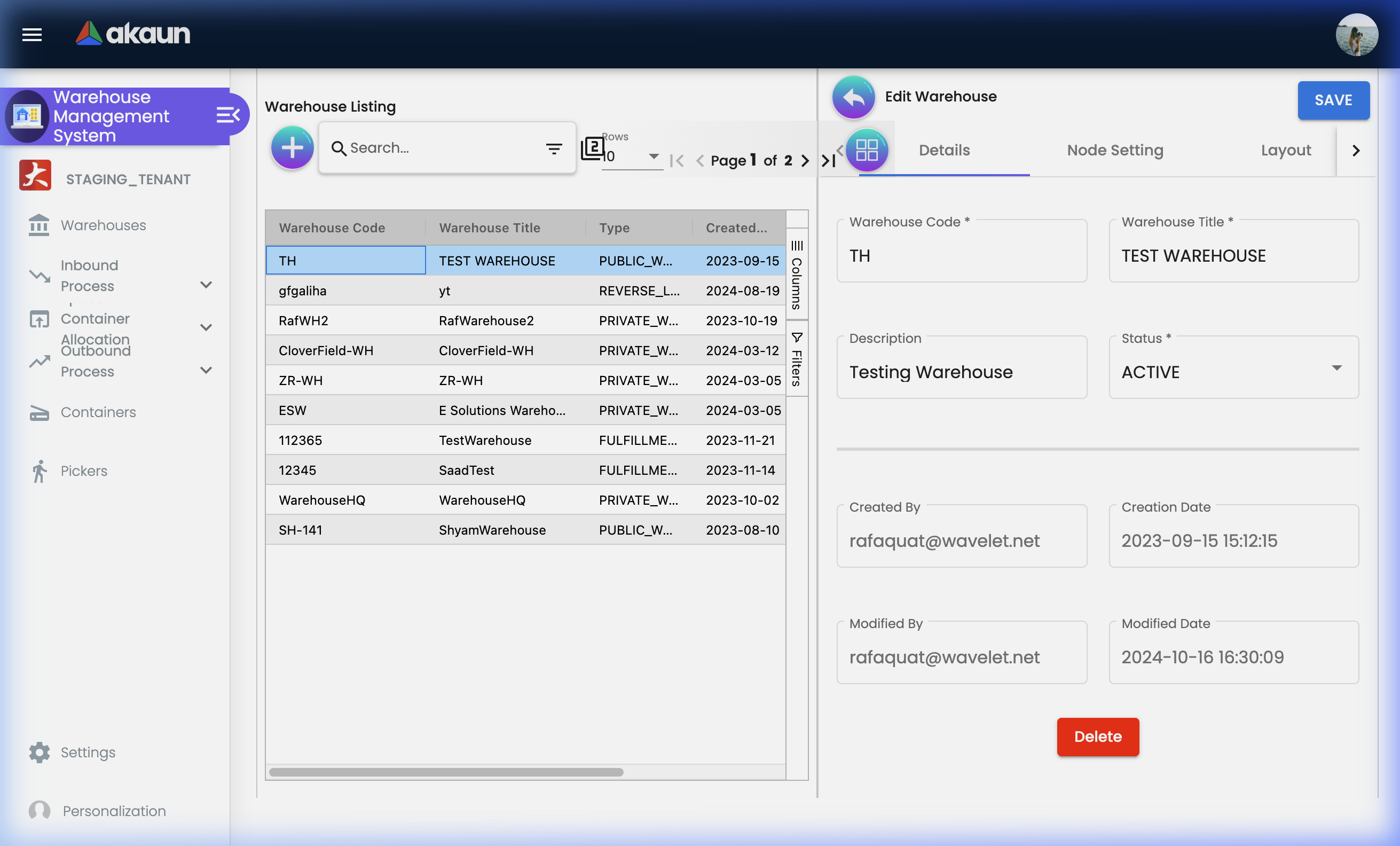 Edit Warehouse Details