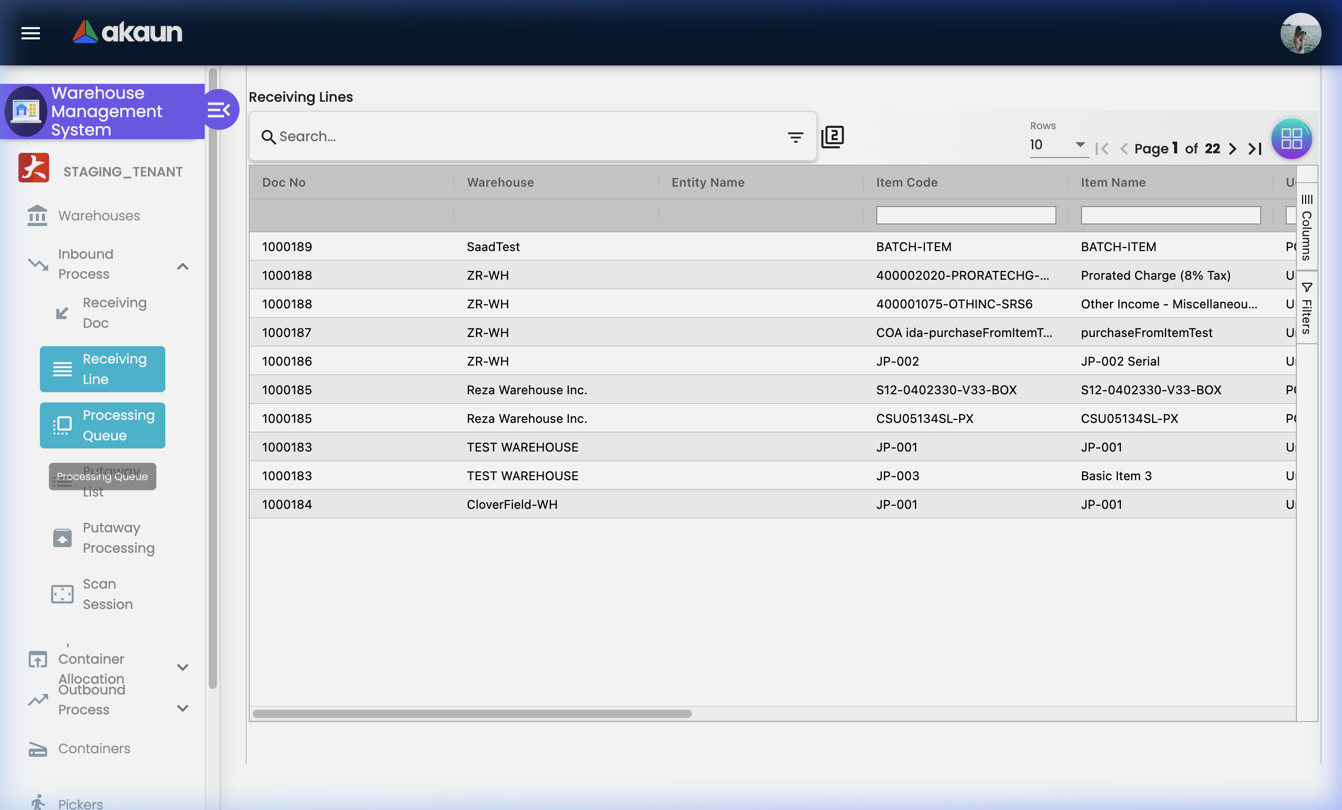 Processing Queue Listing