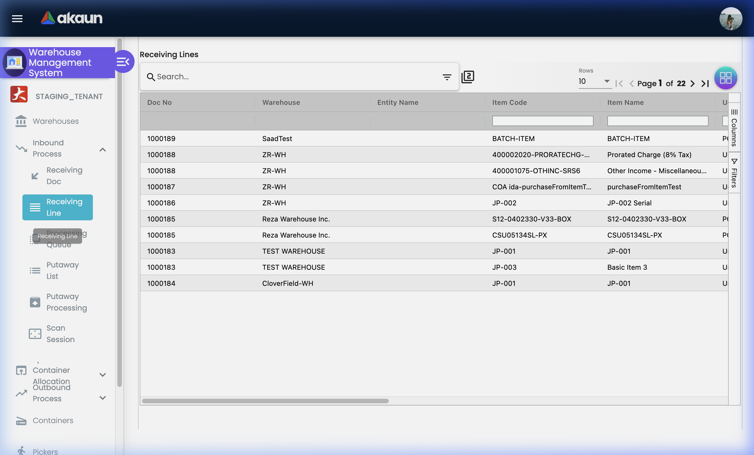 Receiving Line Listing
