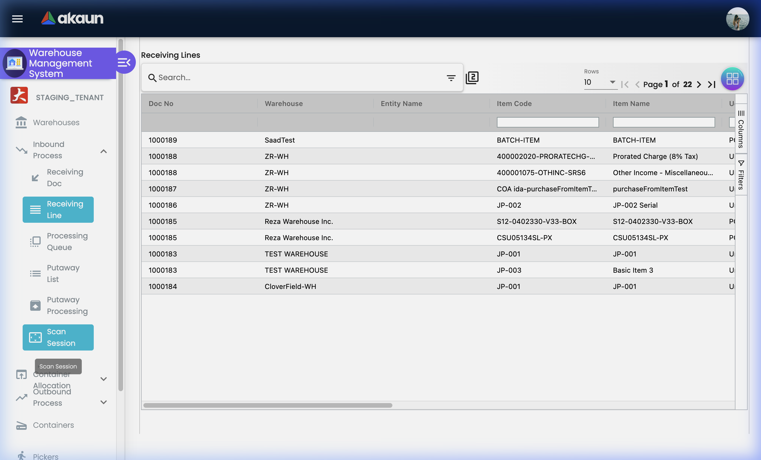 Scan Session Listing