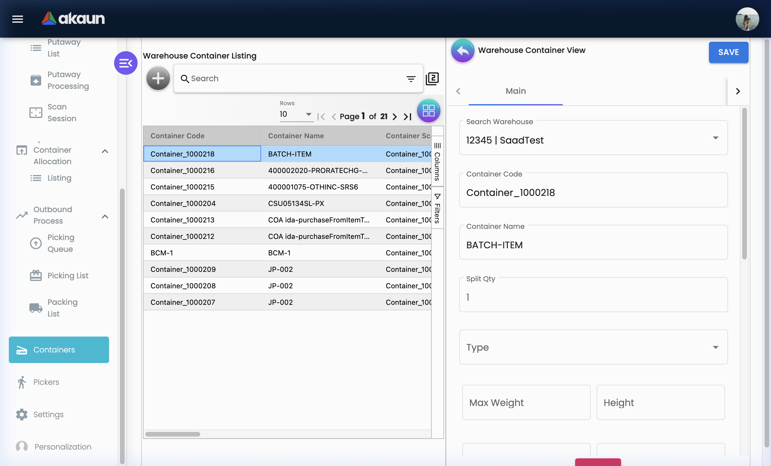 Warehouse Container View