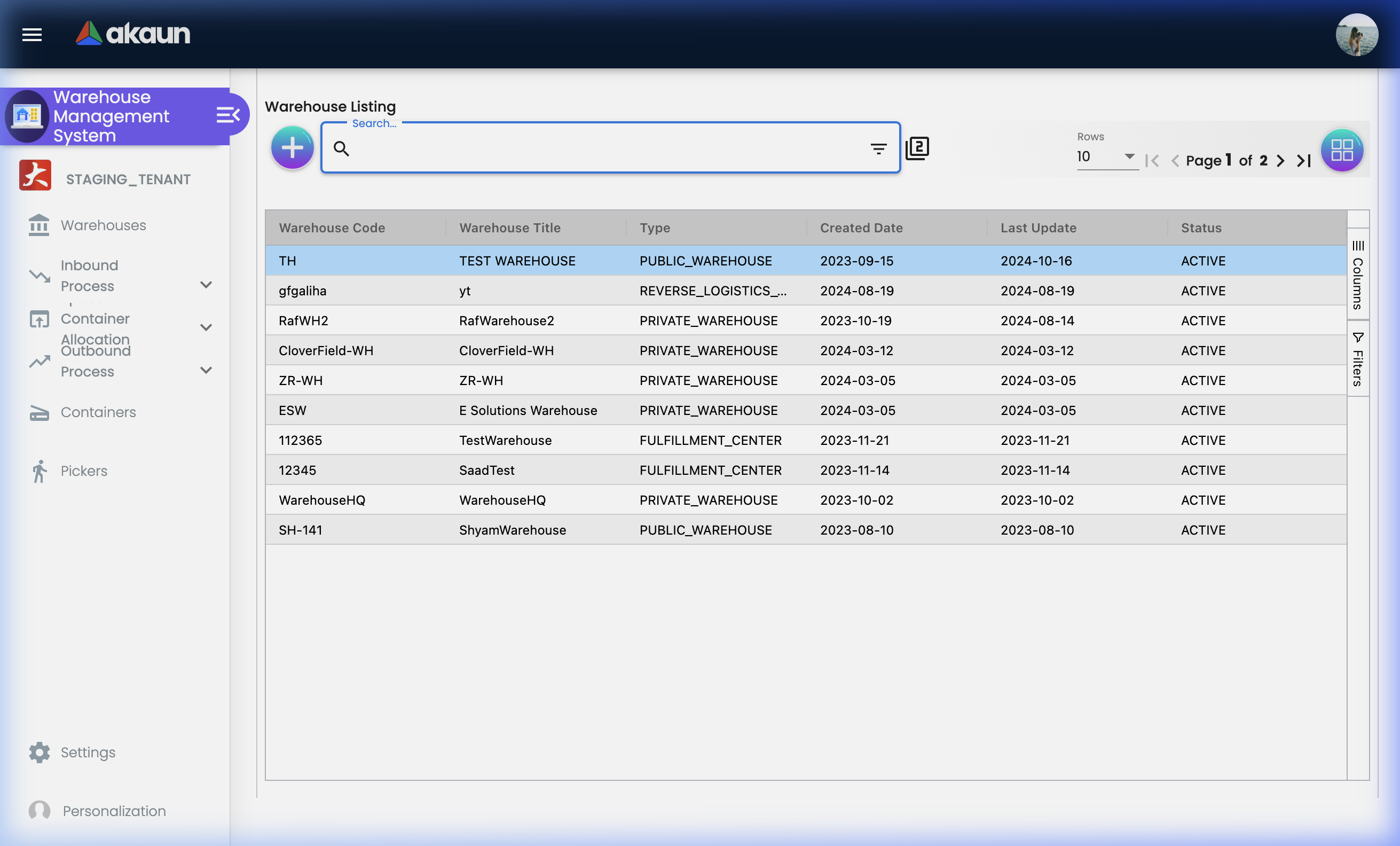 Warehouse Listing - Advanced Search