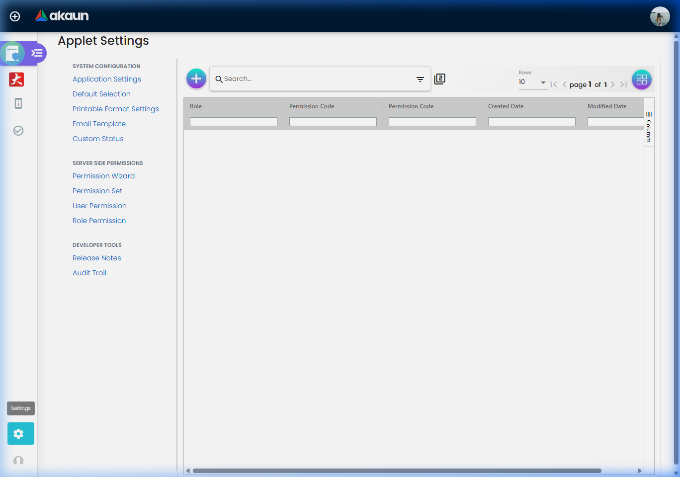 Applet Settings Page
