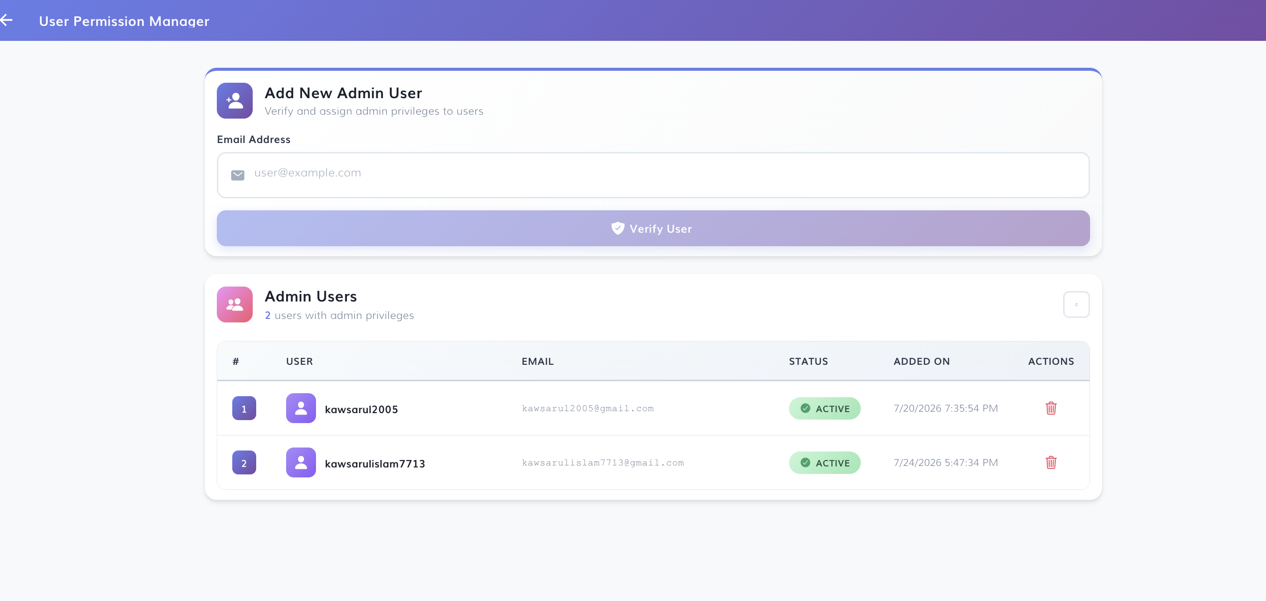 User Permission Manager Interface