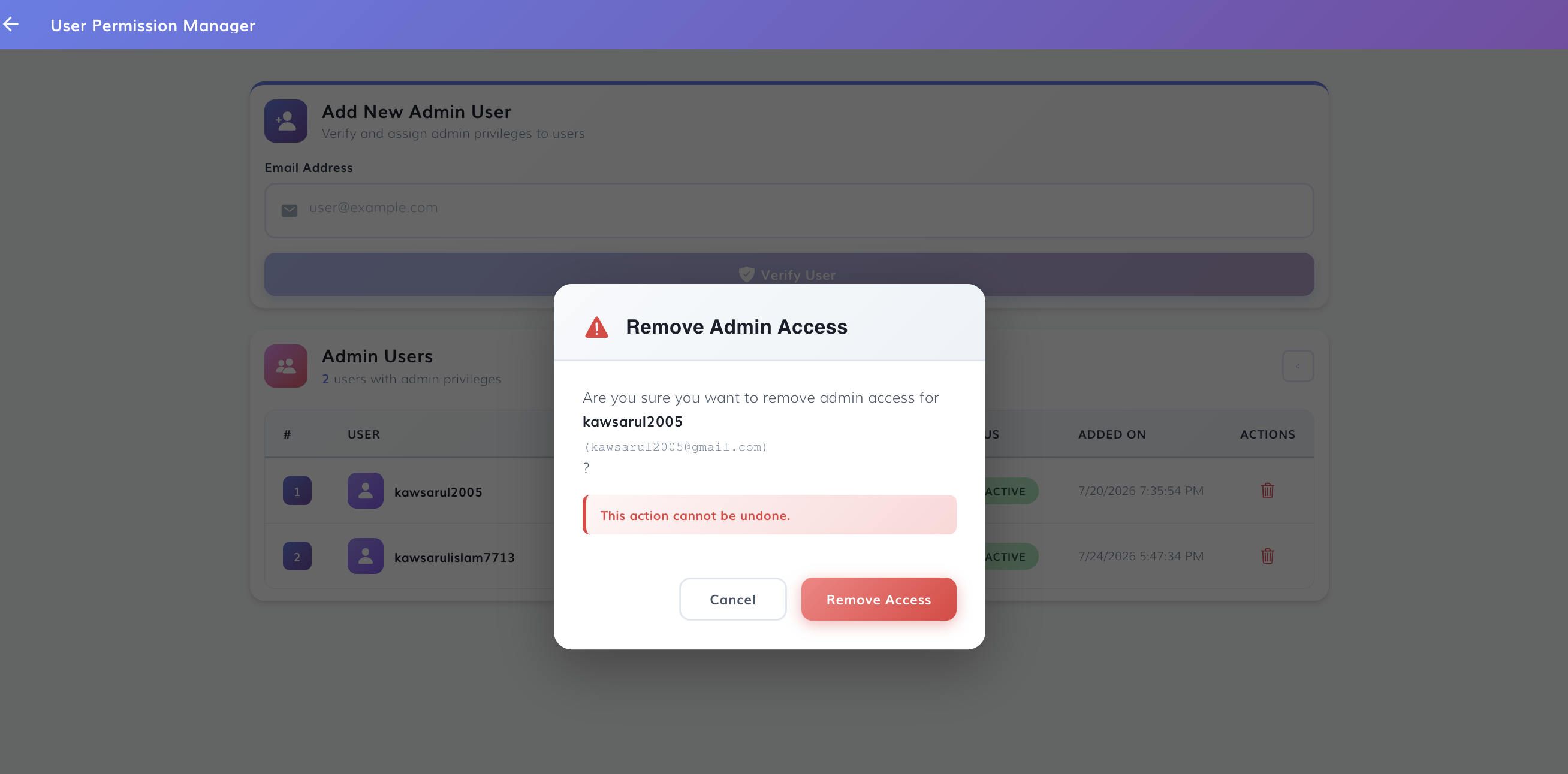 Remove Admin Access