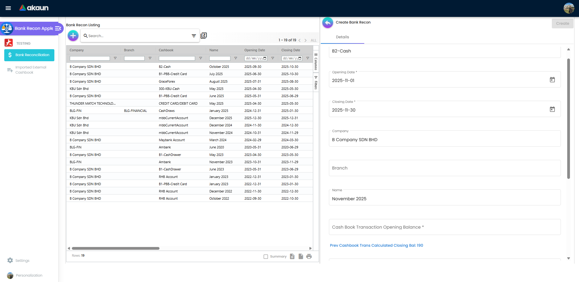 Create form filled with dates and prior balance hint