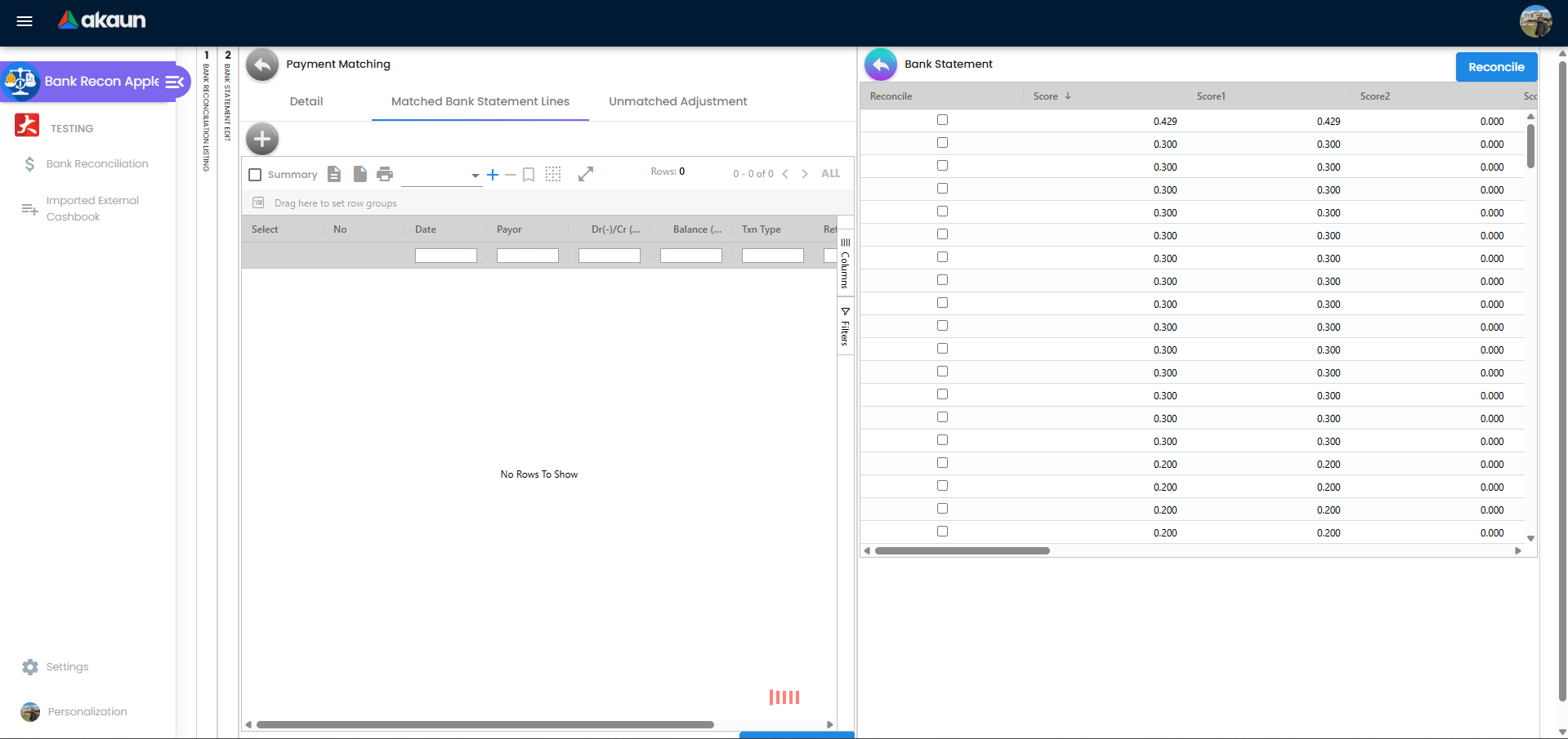 Manual reconciliation with selected bank statement lines and journal lines