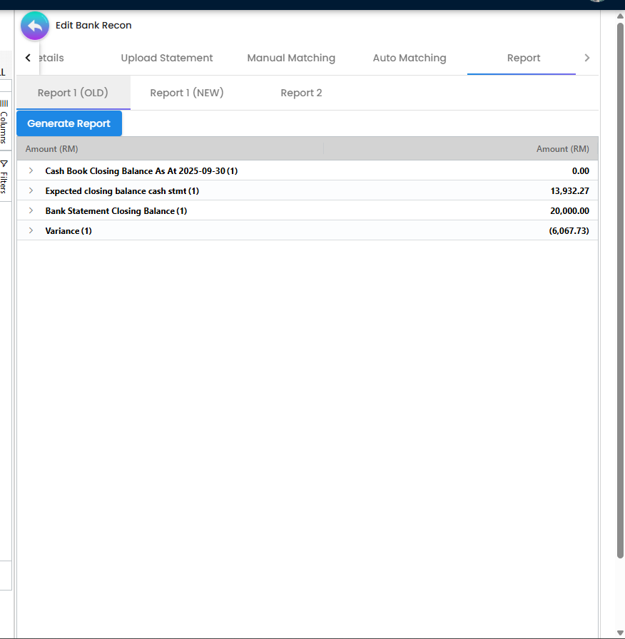 Report 1 (OLD) variance summary