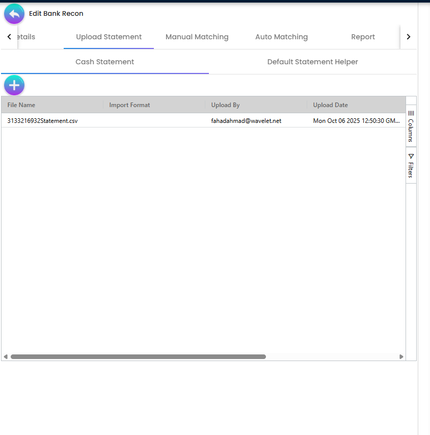 Uploaded statements listing